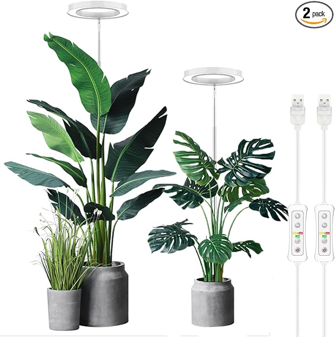 Plant Grow Light,yadoker LED Growing Light Full Spectrum for Indoor Plants,Height Adjustable, Automatic Timer, 5V Low Safe Voltage,Idea for Large Plant Light, 2 Pack