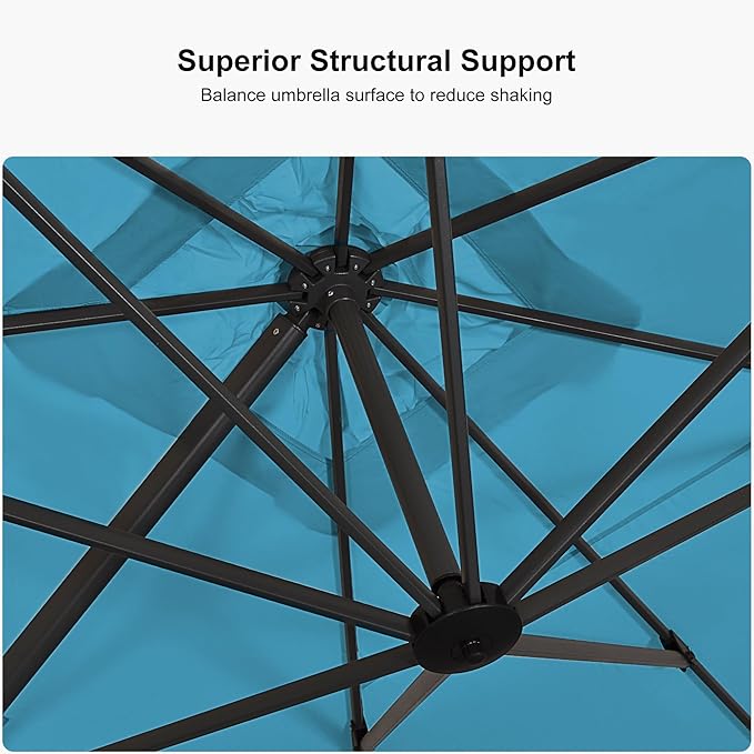 PURPLE LEAF 10' X 13' Patio Umbrella with Base Outdoor Cantilever Rectangle Offset Umbrella with 360-degree Rotation for Garden Deck Pool Patio Turquiose