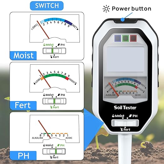 Soil Moisture Meter, 7-in-1 Soil PH Tester/Soil Moisture/Fertility with Removable Probe, LCD Display Air Temp/Air Humidity/Sunlight Intensity/BGR Spectral for Plants Garden, Lawn,Indoor Outdoor Plants