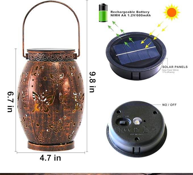 2 Pack Solar Lantern Butterfly Solar Outdoor Waterproof Hanging Metal Solar Powered Patio Lanterns Garden Solar Lights Outdoor Decorative Gifts for Women