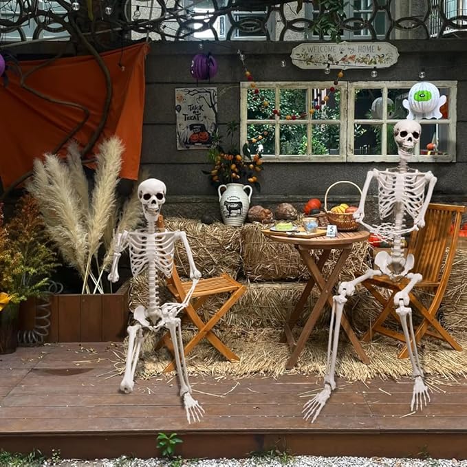 DINESIL 6Ft/185cm Halloween Skeleton, Life Size Skeleton Halloween Realistic Full Body Bones with Movable Joints for Halloween Party Haunted House Indoor Outdoor Decoration