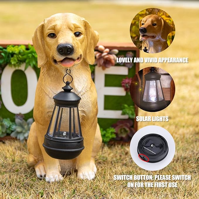 Garden Dog Statues Outdoor Decor, Solar Lights Outdoor Statue Garden Decorations Solar Dog Ornaments for Patio, Lawn, Yard Art Decoration, Housewarming Garden Gift