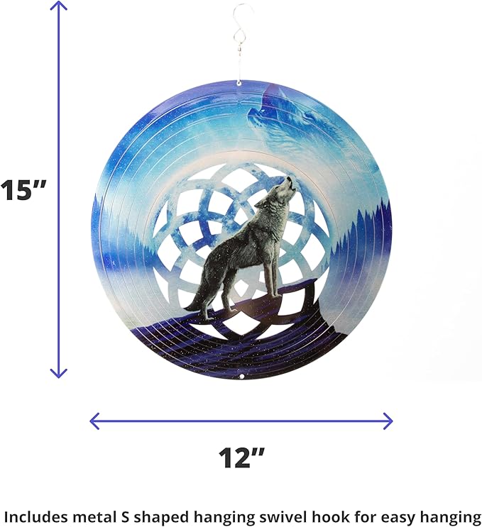 VP Home Wolf Dreamcatcher Kinetic Wind Spinner for Yard and Garden Wind Spinner Outdoor Metal Large Hanging Wolf Decor 3D Garden Art Wind Sculpture Spinners