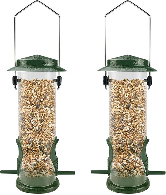 MIXXIDEA Wild Bird Feeders For Outdoors Hanging Stainless Steel Hanging Bird Feeder Tube, Finch Feeder For Garden Backyard Decoration Attractive Water Resistant Bird Feeders For Outside Green - 2 Pack