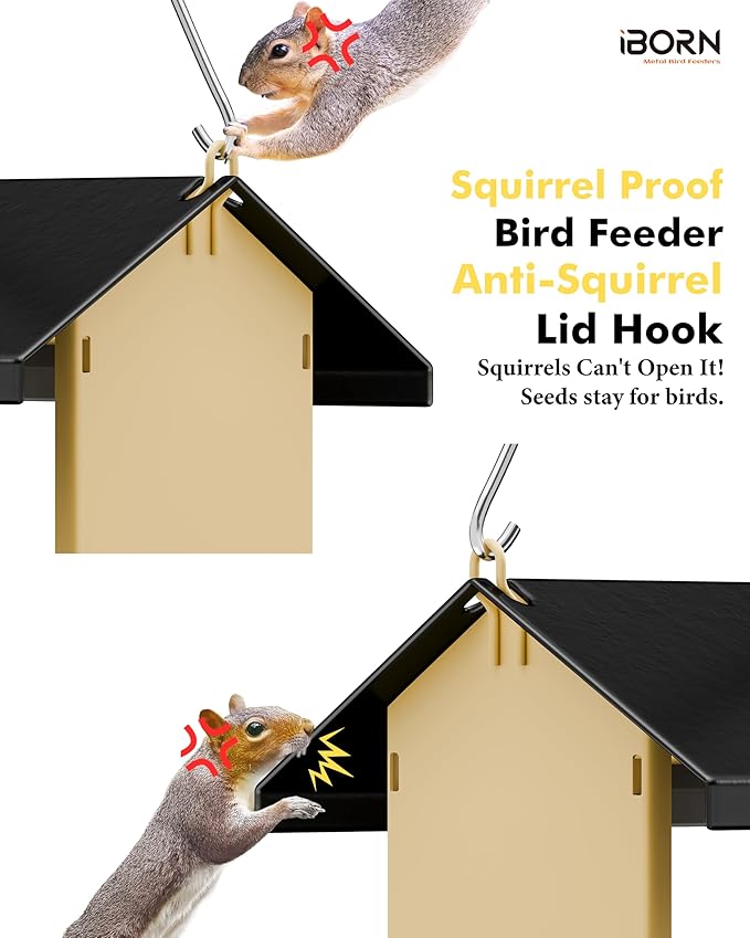 iBorn Bird Feeders for Outdoors,Bird House Feeder with Weatherproof Metal Roof & 8 Drain Holes,Fully Detachable Birdfeeder Design,Easy Clean & Refill,Chew-Proof PC Windows,1.5 Lbs Capacity,Black Roof