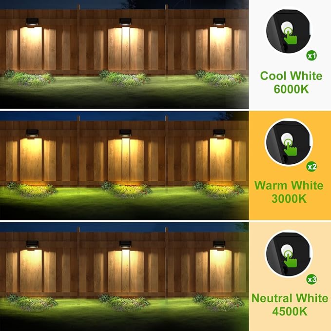LANSOW Solar Fence Lights 10 Pack, Cool White, Warm White and White, Solar Deck Lights Outdoor Waterproof, Dusk to Dawn Solar Powered Lights Decor for Outside, Step, Yard, Patio, Wall, Stair(Black)