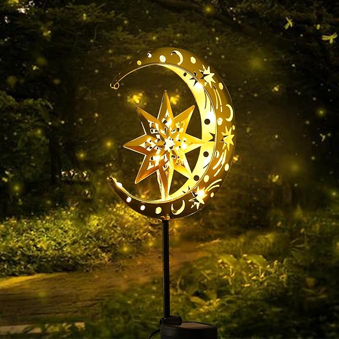 Charming Garden Decor- Solar Lights for Unique Yard Decorations Outdoor, Featuring Moon and Star Design with LED Illumination, Perfect for Enhancing Your Garden's Nighttime Ambiance