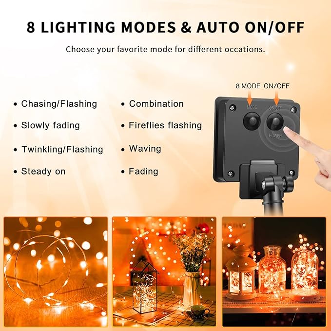 JMEXSUSS 4 Pack Orange Solar Fairy Lights, Total 400 LED 132 FT Orange Halloween Light, 8 Modes Copper Wire Solar String Lights Outdoor Waterproof for Halloween Garden Yard Tree Christmas Decor