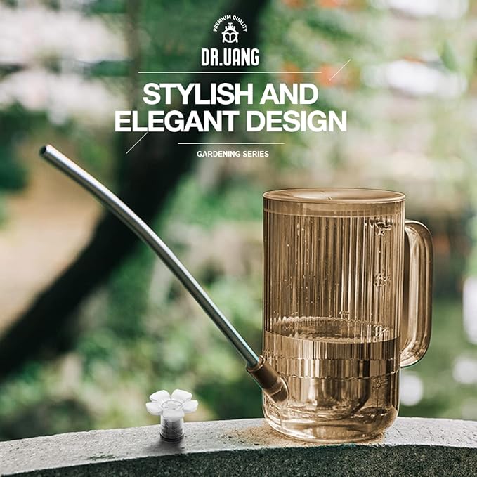 Small Watering Can Indoor Plants with Long Spout (1L, Amber Brown)