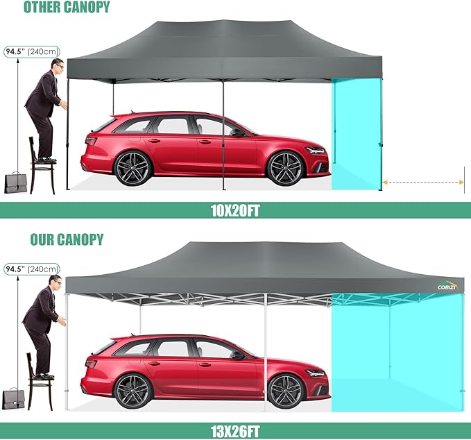 COBIZI 13x26 Pop Up Tent 13x26 Canopy with Sidewalls Heavy Duty Canopy Party Tent for Parties, Outdoor Wedding Large Event Tent Wind Waterproof UPF 50+ Ez Up in Garden Lawn with Roller Bag, Gray