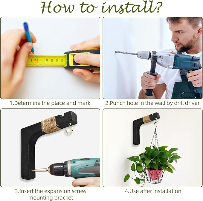 2 Pack Plant Hanger Hooks for Indoor Hanging Plants, Hanging Planters for Indoor Plants Farmhouse Wooden Hanging Basket Wall Hooks for Outdoor Flower Pots Lanterns Wind Chime Lights Garden Decoration