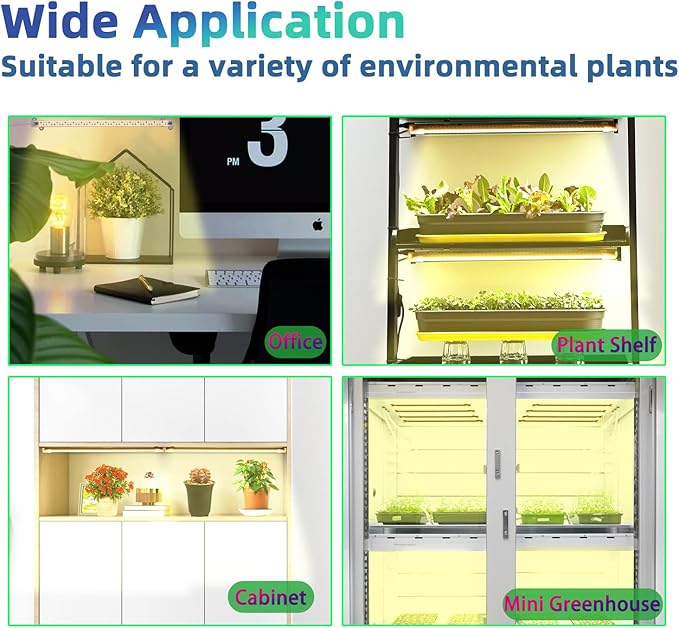 Two Heads Strip Growing Lamp, Full Spectrum Grow Light Strips for Indoor Plants with Auto ON/Off Timer & 4 Dimmable Levels, Led Grow Light for Green House Hydroponics Succulent