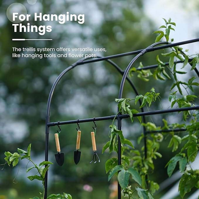 KING BIRD Raised Garden Bed with Arched Trellis Galvanized Planter Garden Box Outdoor for Gardening, Climbing Vegetables, Flowers 5.9x2.95x0.98 Ft 2PCS, Dark Grey