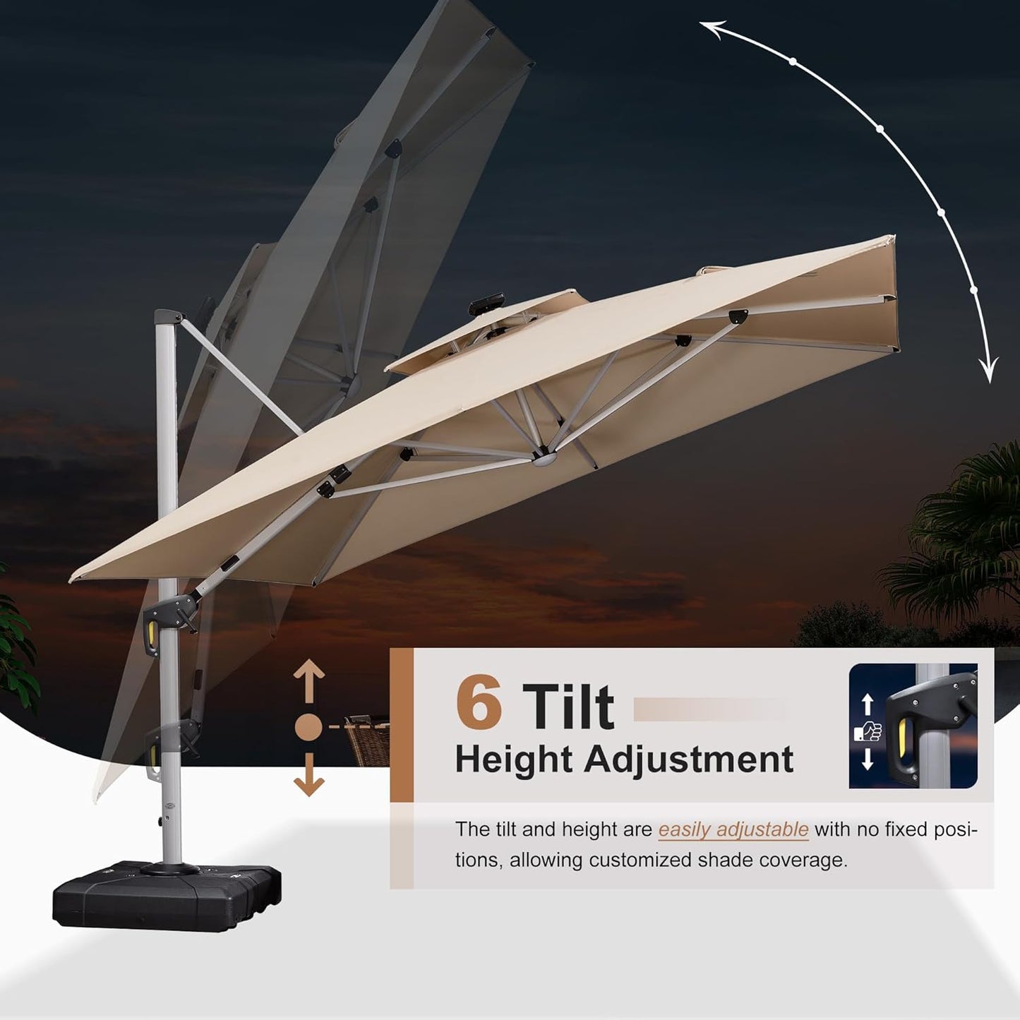 PURPLE LEAF 11 Feet Double Top Deluxe Solar Powered LED Square Patio Umbrella Offset Hanging Umbrella Outdoor Market Umbrella Garden Umbrella, Beige