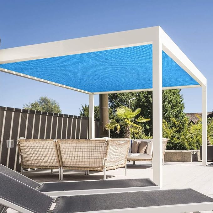 Eden's Decor Straight Flat-Edged Sun Shade Sail Rectangular 7' x 12' Blue UV-Blocking Outdoor Canopy Fabric Cloth Awning for Pergola Patio Garden Backyard Custom Size