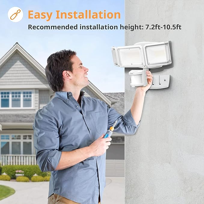 LEPOWER Battery Powered LED Flood Light Outdoor,1500LM Motion Sensor Security Lights, IP65 Waterproof,Wireless Flood Light Battery Operated,3 Head Motion Detector Light for Garage,Yard,Porch(White)