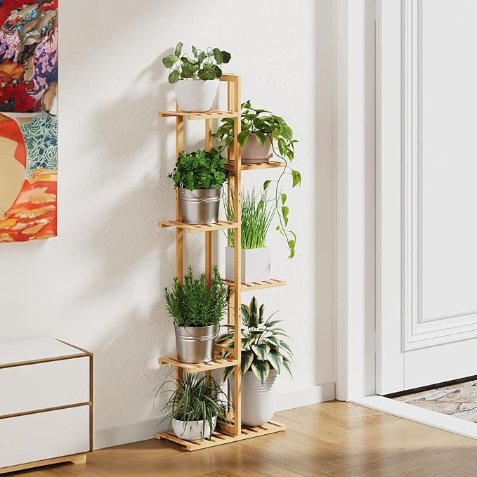 ROSSNY Plant Stand Indoor, 6 Tier 7 Potted Bamboo Plant Stands for Indoor Plants, Corner Plant Stand, Plant Shelf For Indoor, Tiered Plant Stands, 48 Inch Talll Indoor Plant Holder, Natural