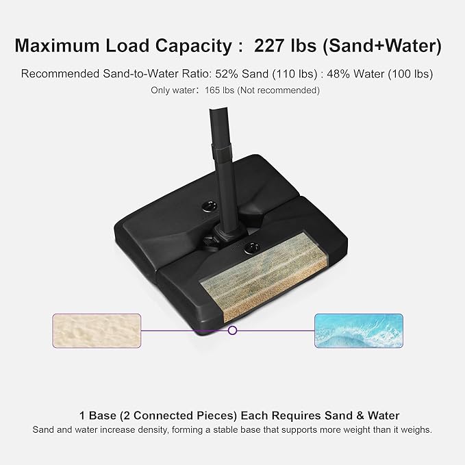 PURPLE LEAF 9' × 9' Patio Cantilever Umbrella with Base Outdoor Square Adjustable Offset Umbrellas with 360-degree Rotation and 8 Heavy Duty Metal Ribs for Garden Deck Pool Grey