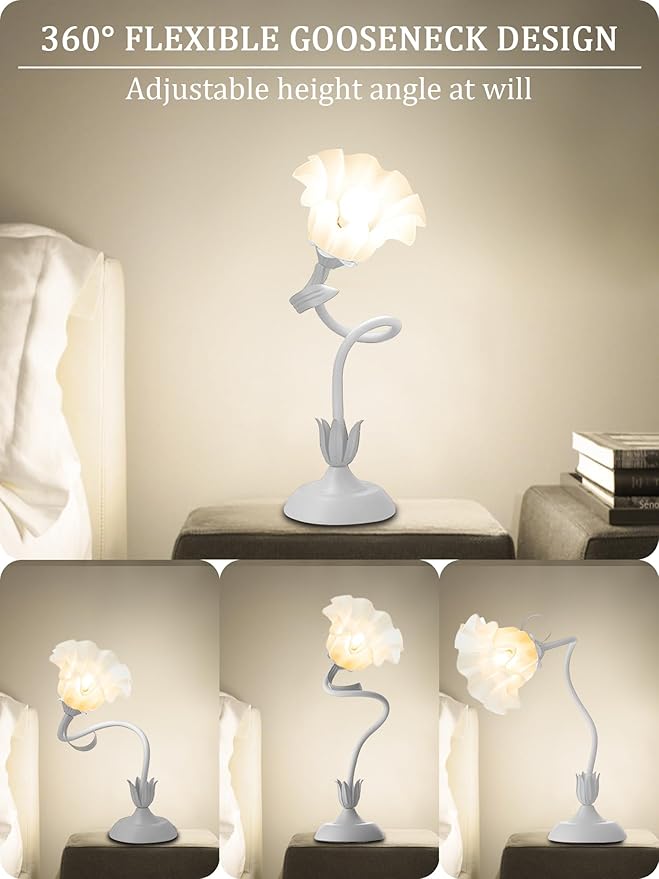 Flower Table Lamp,LED Reading Light Bedside Vintage Flower Night Light,3 Colors Modes Kawaii Bedside Lamps Decor,Living Room Bedroom Room Lighting Table Lamps Home Decoration (White)