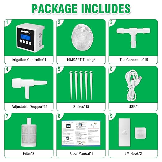 WADEO Automatic Watering System for Potted Plants, Dual Pump Plant Watering System, 15 Potted Automatic Plant Waterer for Indoor, Automatic Drip Irrigation Kit with Digital Programmable Water Timer