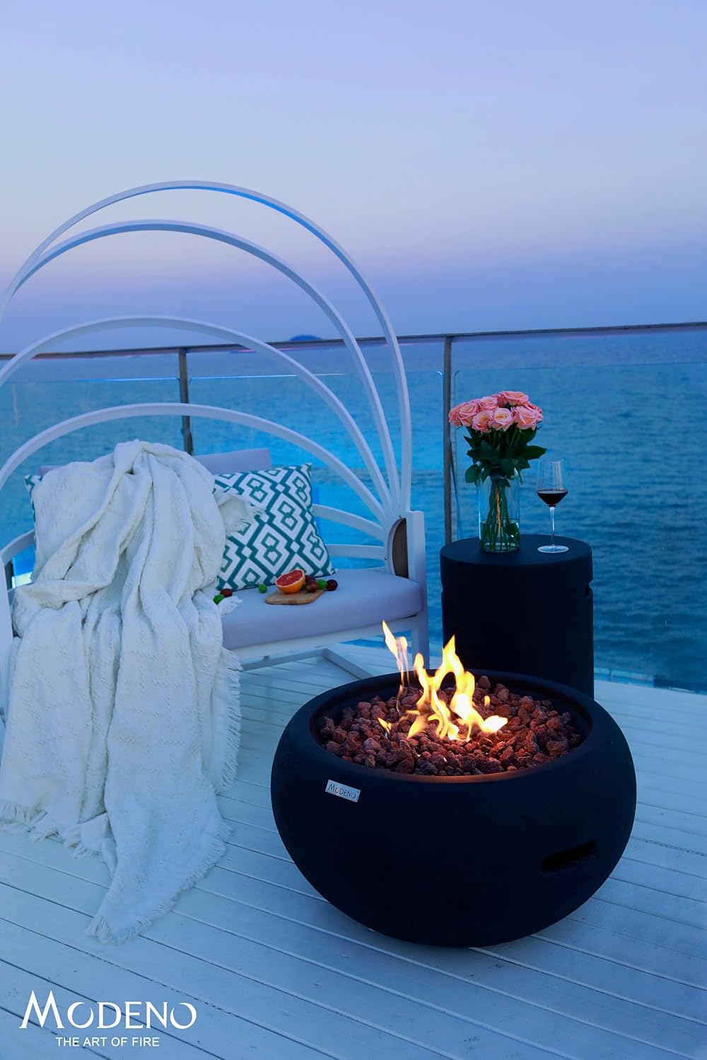 AMS Fireplace | Modeno | York | Firepit Table | Cover and Lava Rocks Included | (Fuel: Natural Gas - Black)