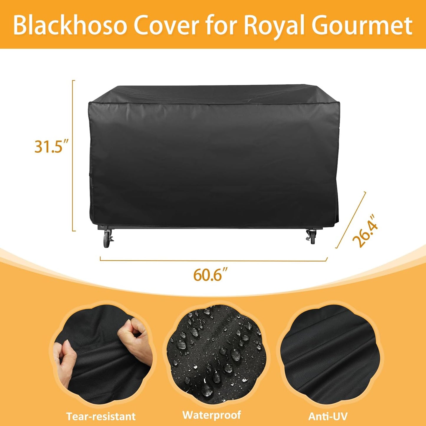 Grill Cover for Royal Gourmet Grill GD401 GD402 GB8000 GB8003 GB4001, 60 inch CR6008 Heavy Duty Waterproof UV Resistant Cover, Outdoor Barbeque Grill Accessories