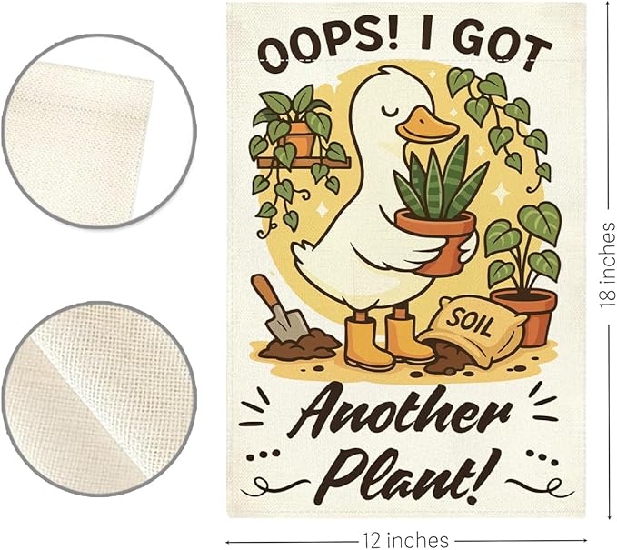Funny Silly Goose Garden Flag Oops I Got Another Plant Lover Gift Outdoor Decorations Small Double Sided Burlap art Stained Glass Style Garden Flags 12 x 18 Inch for Outside