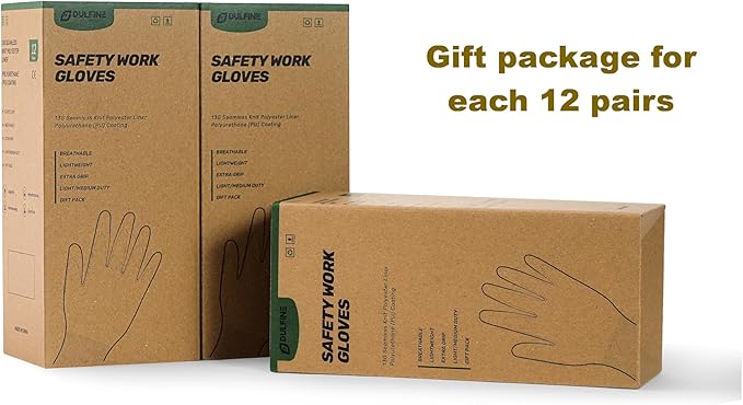 DULFINE Safety Work Gloves PU Coated-12 Pairs,Grey Seamless Knit Glove with Polyurethane Coated Smooth Grip on Palm & Fingers, for Men and Women, Ideal for General Duty Work (Medium)