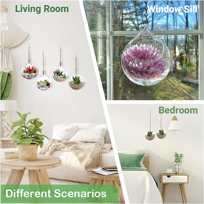 Ivolador Hanging Planter Glass Terrarium Container Air Plant Holder Succulents Globe Shape Home Garden Decor-4.7 Inches-3PCS