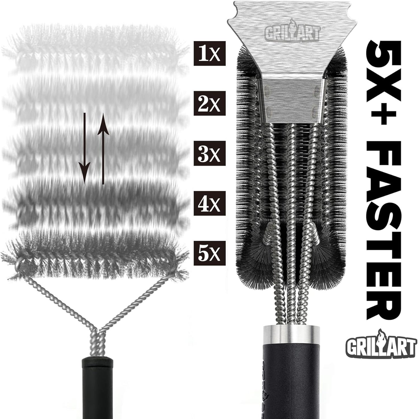 GRILLART Grill Brush and Scraper BBQ Brush for Grill, Safe 18" Stainless Steel Woven Wire 3 in 1 Bristles Grill Cleaning Brush, BR-4516