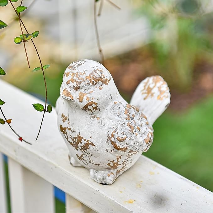 Sungmor Garden Bird Statue Outdoor Figurine, Cement Bird Sculpture for Patio Yard Lawn Ornament, Indoor Outdoor Large Stone Bird Decorations Statue, Funny Animal Sculpture Gardening Gift