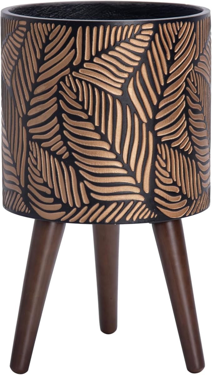 D'vine Dev 10 Inch Planter Pot with Stand, Mid-Century Tall Plant Pot with Legs for Indoor Plants, Medium, Bronze/Grey, 88-L-B-6