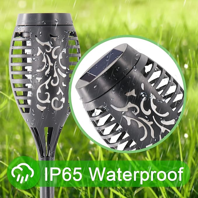 Purple Solar Lights Outdoor, 8 Pack Solar Flicker Flame Torch Lights Waterproof 12 LED Mini Tiki Torch Lights for Outside Landscape Garden Pathway Dusk to Dawn Auto On/Off