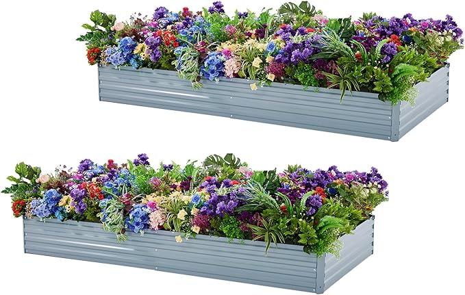2 Pack 8x4x1FT Galvanized Raised Garden Beds Kit Outdoor Metal Gardening Planter Box for Vegetable Elevated Flower Herbs,Gray