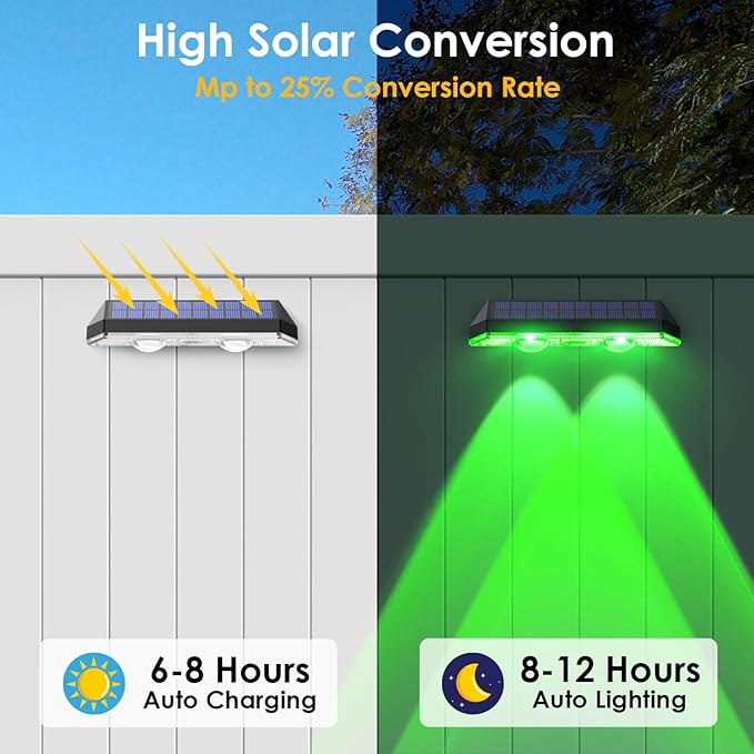 Solar Fence Lights Outdoor - Warm White & RGB 6 Color, Dusk to Dawn Deck Light, IP65 Waterproof Garden Lights for Outside/Backyard/Railing/Step/Patio/Wall (8 pack)