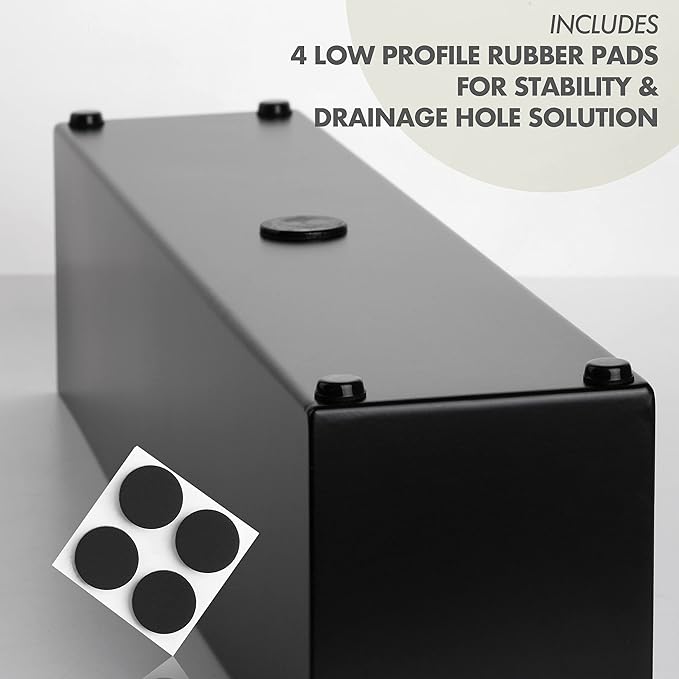 Modern Black Trough Rectangular Planter, 16“ Metal Window Planter Box for Succulent, Small Rectangle Box for Desk or Windowsill, Stainless Steel, Great Gift Ideas for Women Men