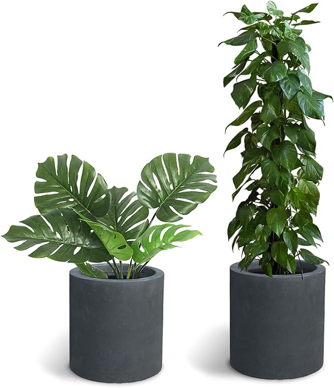 Kante 15.7" Dia Round Concrete Planter, Modern Style Large Cylindrical Plant Pot with Drainage Hole and Rubber Plug for Indoor Outdoor Patio, Charcoal