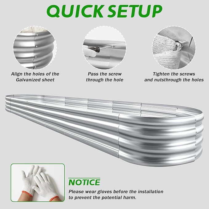 Galvanized Raised Garden Beds, 8x2x1ft Outdoor Raised Garden Boxes, Oval Large Bottomless Metal Elevated Garden Bed Planter Box for Vegetables, Fruits, Flower