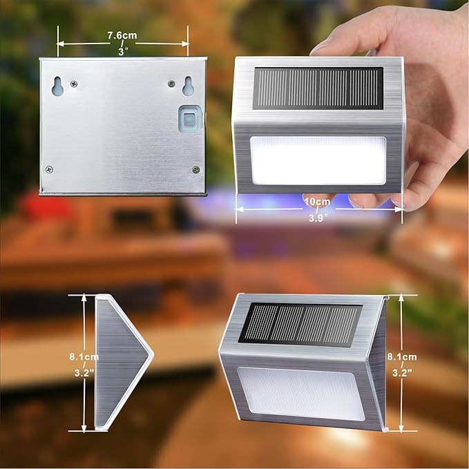 XLUX Solar Lights for Steps Decks Pathway Yard Stairs Fences, LED lamp, Outdoor Waterproof, Warm Light, 2 Pack