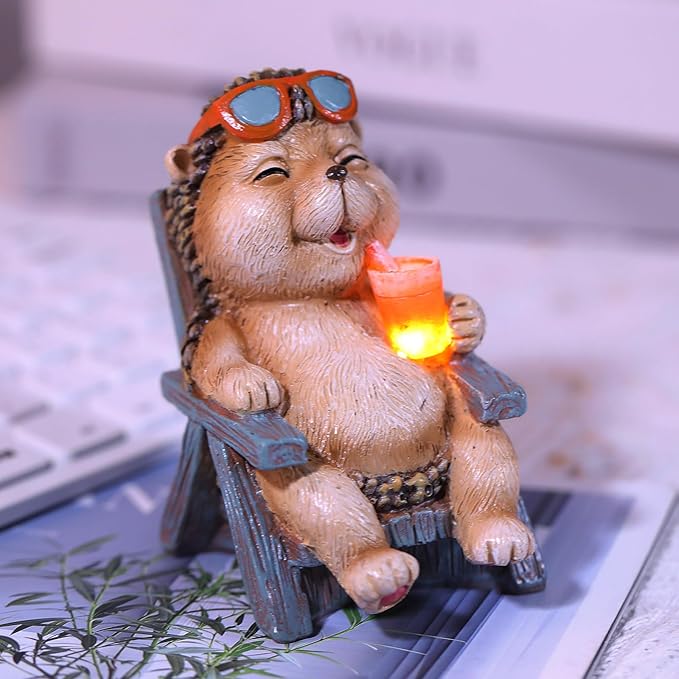 Miniature Hedgehog Figurine Garden Decor, Solar Resin Hedgehog Statue for Outside Garden Lawn Yard Patio& Home Office Decorations,Ideal Hedgehog Ornaments Garden Birthday Gifts for Mom Women Grandma