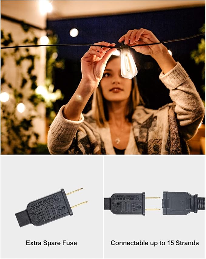 Lightdot 300FT Outdoor String Lights, LED Bistro String Lights with Shatterproof ST38 Vintage Bulbs, 2200K Dimmable, Waterproof Hanging Lights for Porch, Deck, Garden, Backyard, Balcony - ETL Listed