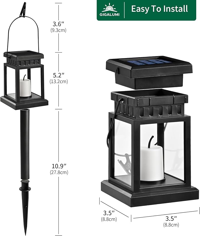 GIGALUMI Solar Lanterns Outdoor Waterproof, 4 Pack Hanging Solar Lanterns for Outside, Candle Effect Outdoor Lights for Pathway, Garden, Patio, Lawn, Porch, Gazebo, Tent, Tree, Yard(Constant Lights)