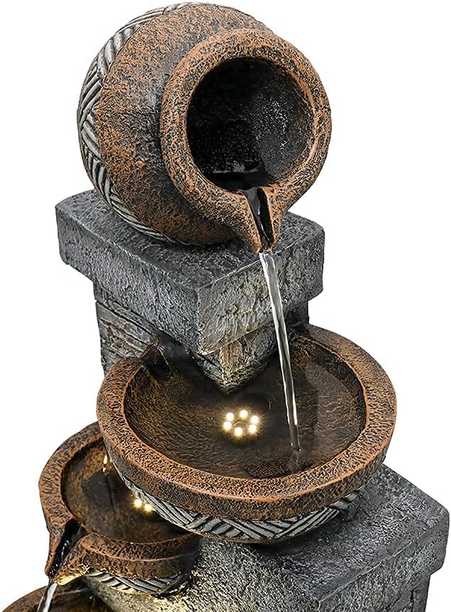 SunJet 5-Tiers Indoor/Outdoor Garden Water Fountain - 42.5inches Modern Floor-Standing Cascading Water Feature - Suitable for Deck, Patio, Porch, Yard Decor