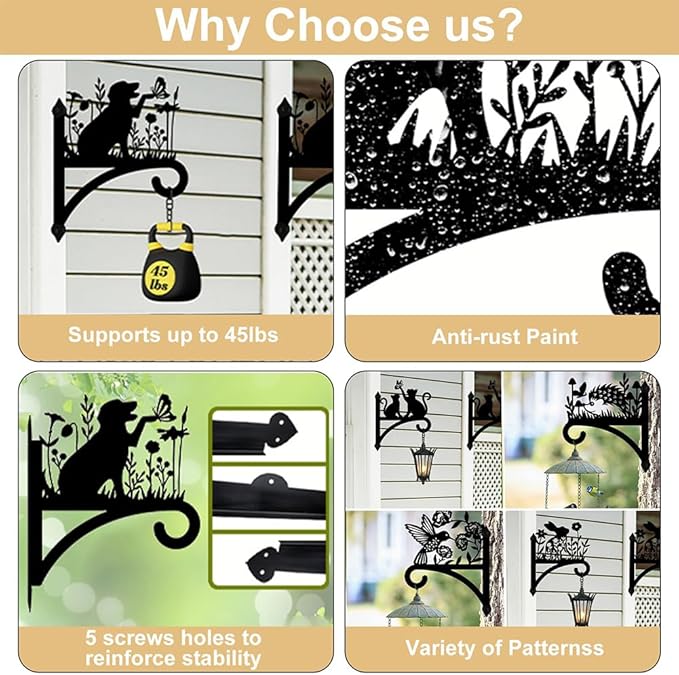 peacoblue Iron Plant Hangers Hooks for Outdoor Indoor Hanging Plants Flower Fern Pots Lantern Bird Feeder,11.8"x15.1" Weather Resistant Metal Wall Holder for Porch Garden Farmhouse(Motorcycle)