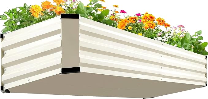 KING BIRD Raised Garden Bed Kit with Bottom 2025 Upgraded Galvanized Planter Garden Box Outdoor & Indoor for Gardening, Vegetables, Flowers, Beige, 70.8x23.6x11.8 in