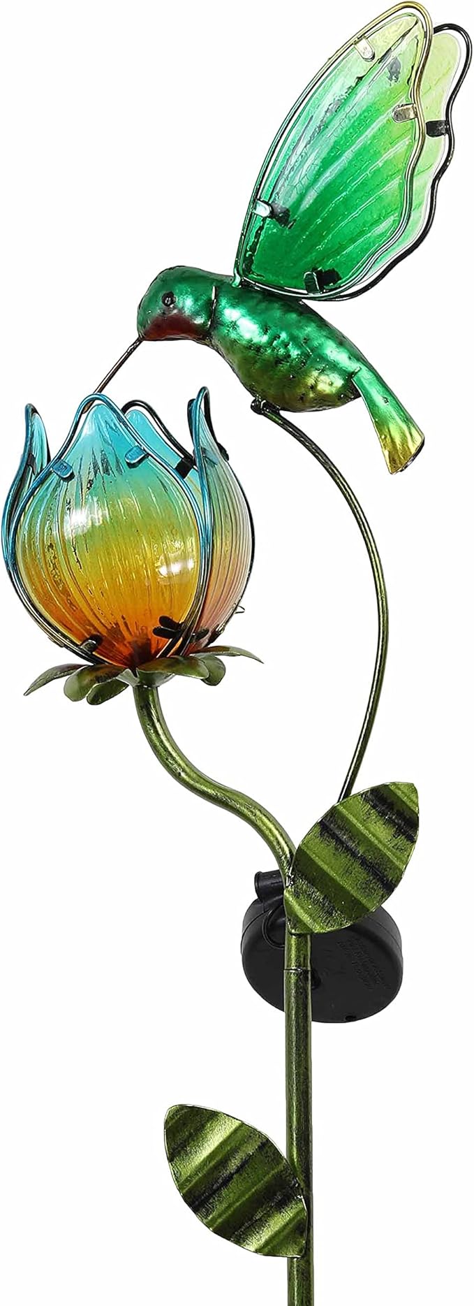 TERESA'S COLLECTIONS Glass Flower Bird Pathway Solar Outdoor Light for Garden Decor, 41'' Tulip and Hummingbird Metal Decorative Stakes Yard Art for Lawn Patio Porch Decorations, Gifts for Mom