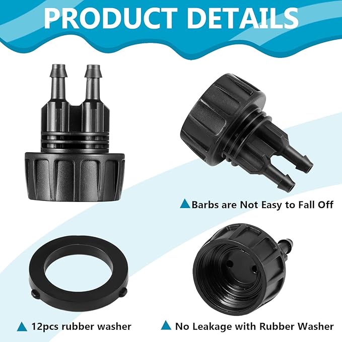 Retisee 12 Pcs 1/4 Inch Drip Irrigation Hose Connectors to 3/4 Inch Garden Faucet Adapter Drip Irrigation System Convert 3/4 to 1/4 Drip Hose Fittings with 12 Washers for Garden Irrigation