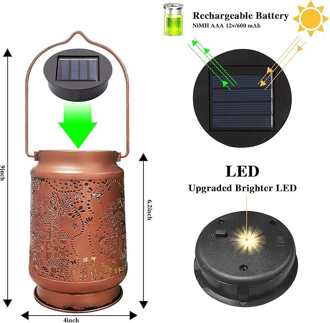 Solar Lanterns Outdoor Waterproof - Metal Hanging Solar Lights for Patio Yard Garden Decor, Christmas Birthday Gifts for Women Mom Men (4 Pack, Mushroom Shape)