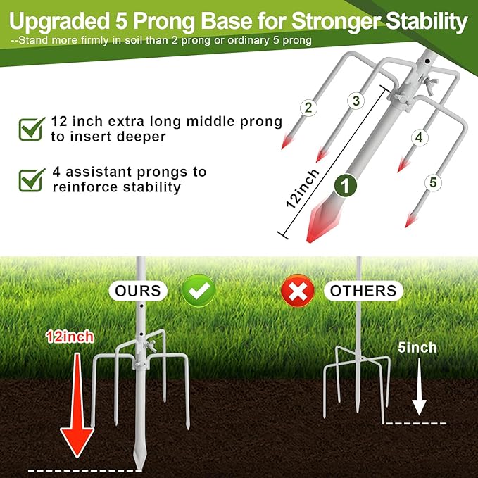 Hummingbird Feeder Stand Pole -30 inch Shepherds Hooks for Outdoor Garden Decor, 5 Prong Bird Feeder Pole for Hanging Birdfeeders,Plant,String Light - Heavy Duty Wind Chime Stand,Shepards Hook-White