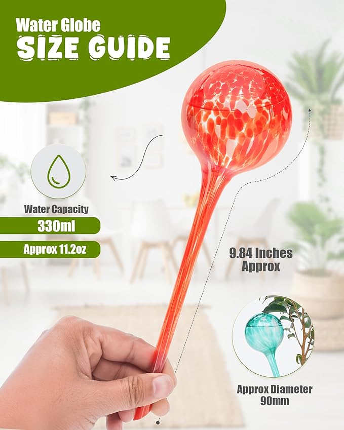 Iridescent Self Watering Globes, Glass Rainbow Plant Watering Globes, Self Watering Planter Insert, Automatic Plant Waterer Indoor (Large-6 Pcs Multi-Color, Large)